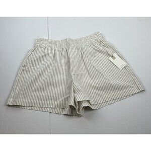 GOOD AMERICAN Ladies Pencil Stripe Weekend Shorts in Puddy Cream Color Nwt M